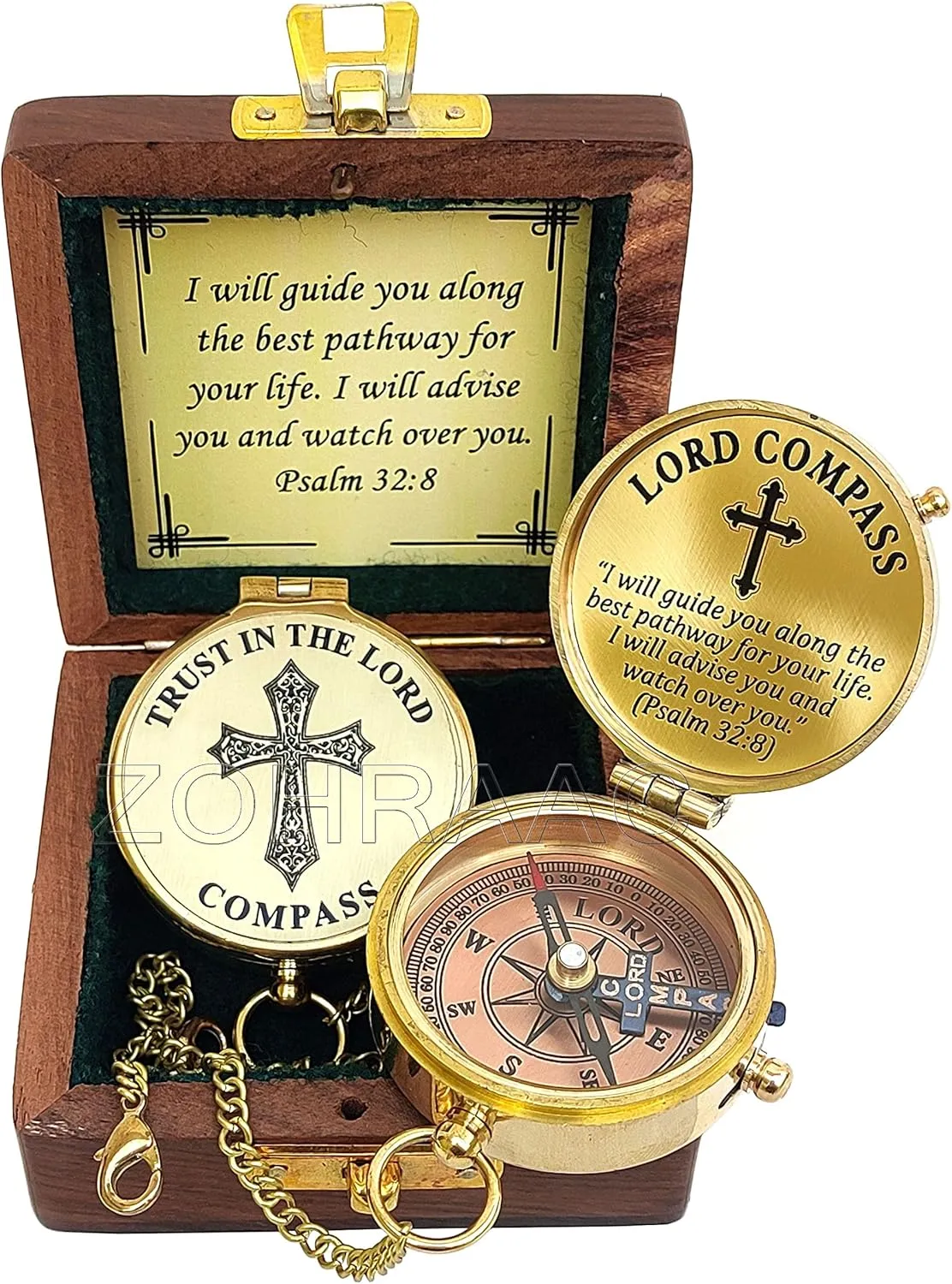 I Will Guide You Psalm 32:8 Lord Compass with Wooden Box Religious Gift, My Soul, My Treasure, My Today, My Tomorrow, Christian Gifts for Men, Catholic Gifts, Confirmation Gift Ideas, Baptism Gifts