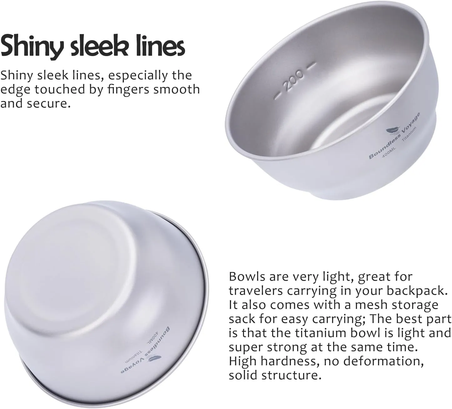 iBasingo 400ml Titanium Bowl Small Single Layer Rice Bowl Ultralight Tableware Gym Fitness Bowl Outdoor Camping Dinnerware Potable Stackable Kitchen Utensils Ti1105T