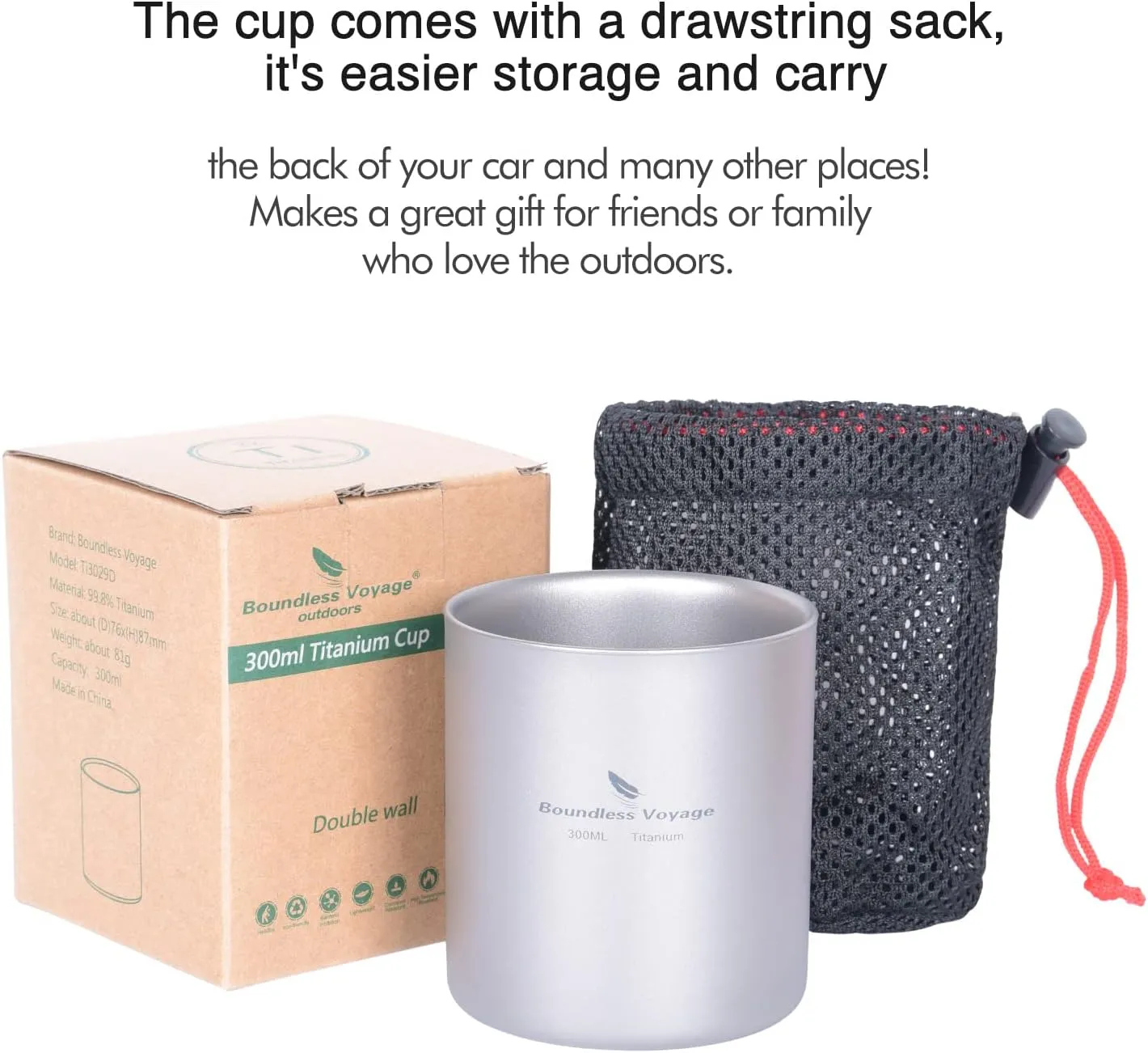 iBasingo 450ml Titanium Double-Walled Cup Ultralight Camping Tea Coffee Mug Metal Durable Cold Hot Insulated Drinking Mug Portable Tableware for Outdoor Travel Hiking Backpacking Picnic Ti3030D