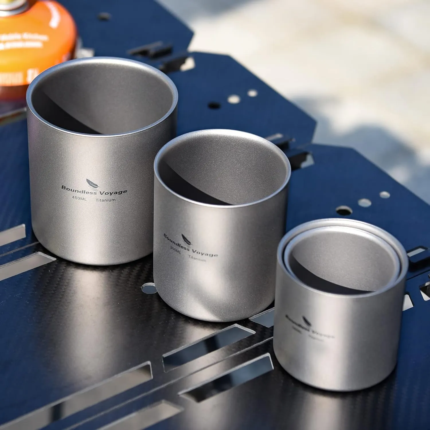 iBasingo Titanium Double-Walled Cups 180ml 300ml 450ml Ultralight Camping Tea Coffee Mug Cold Hot Insulated Drinking Mug Portable Tableware for Outdoor Travel Hiking Picnic Daily Used Ti3028930D