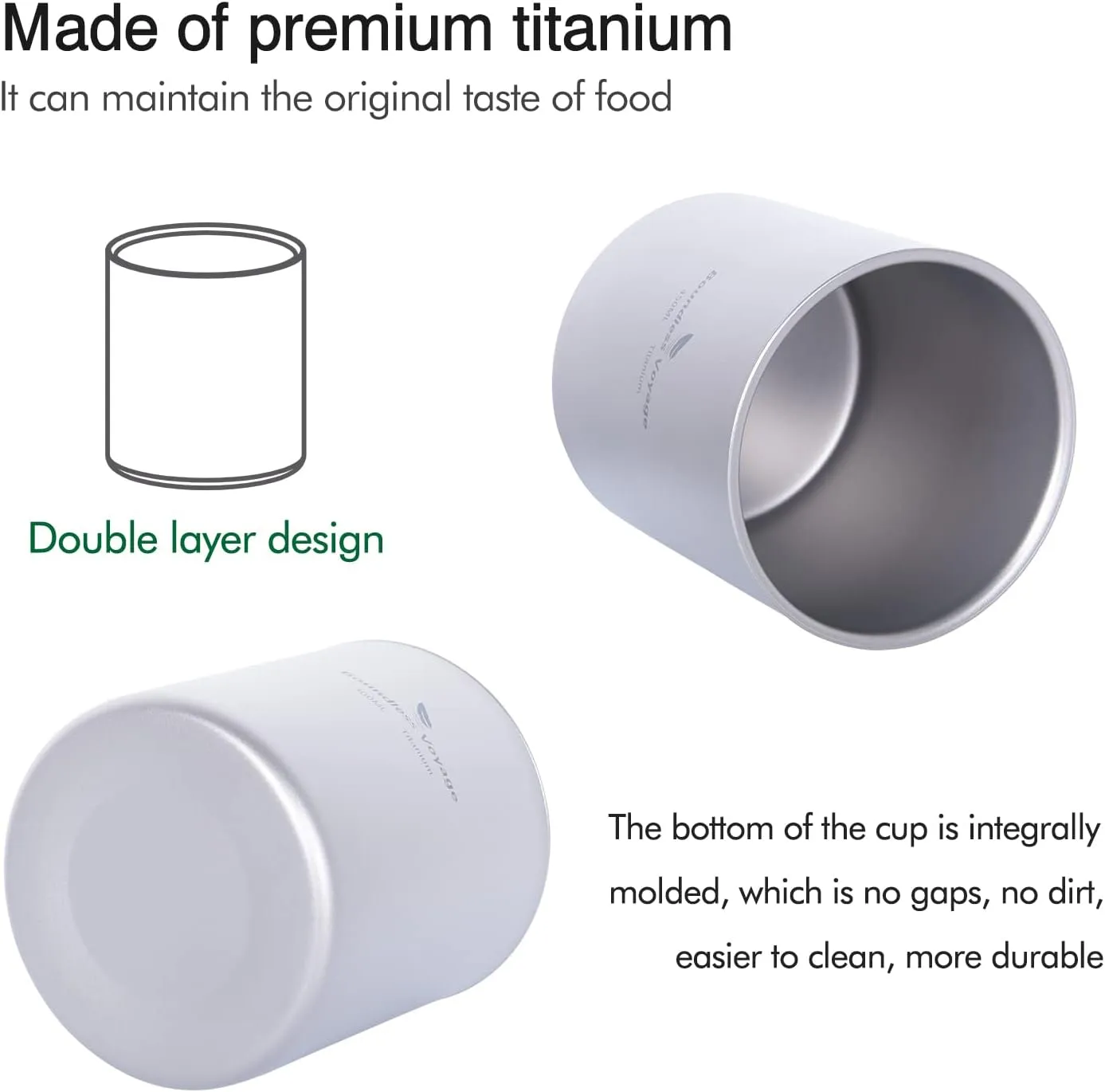 iBasingo Titanium Double-Walled Cups 180ml 300ml 450ml Ultralight Camping Tea Coffee Mug Cold Hot Insulated Drinking Mug Portable Tableware for Outdoor Travel Hiking Picnic Daily Used Ti3028930D
