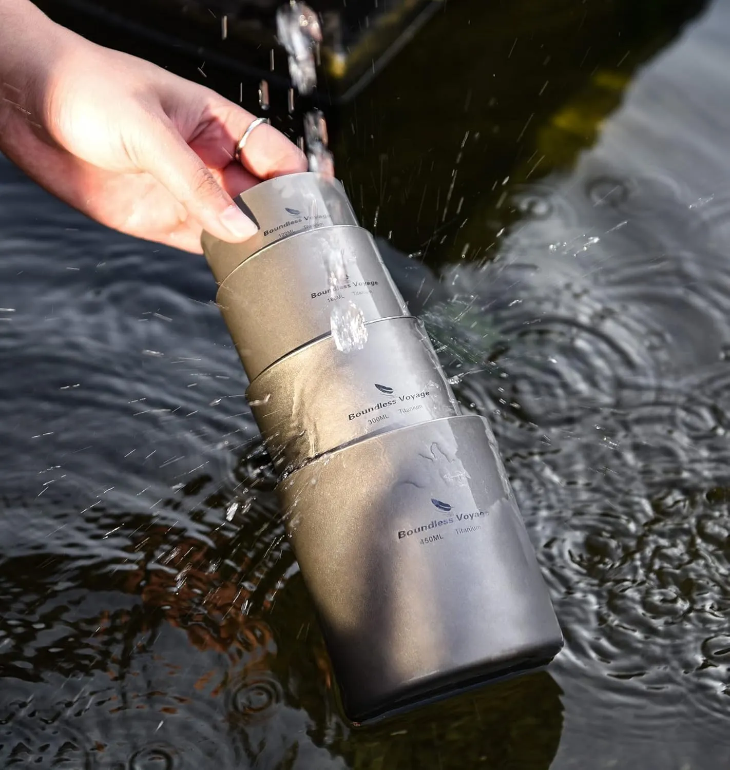 iBasingo Titanium Double-Walled Cups 180ml 300ml 450ml Ultralight Camping Tea Coffee Mug Cold Hot Insulated Drinking Mug Portable Tableware for Outdoor Travel Hiking Picnic Daily Used Ti3028930D