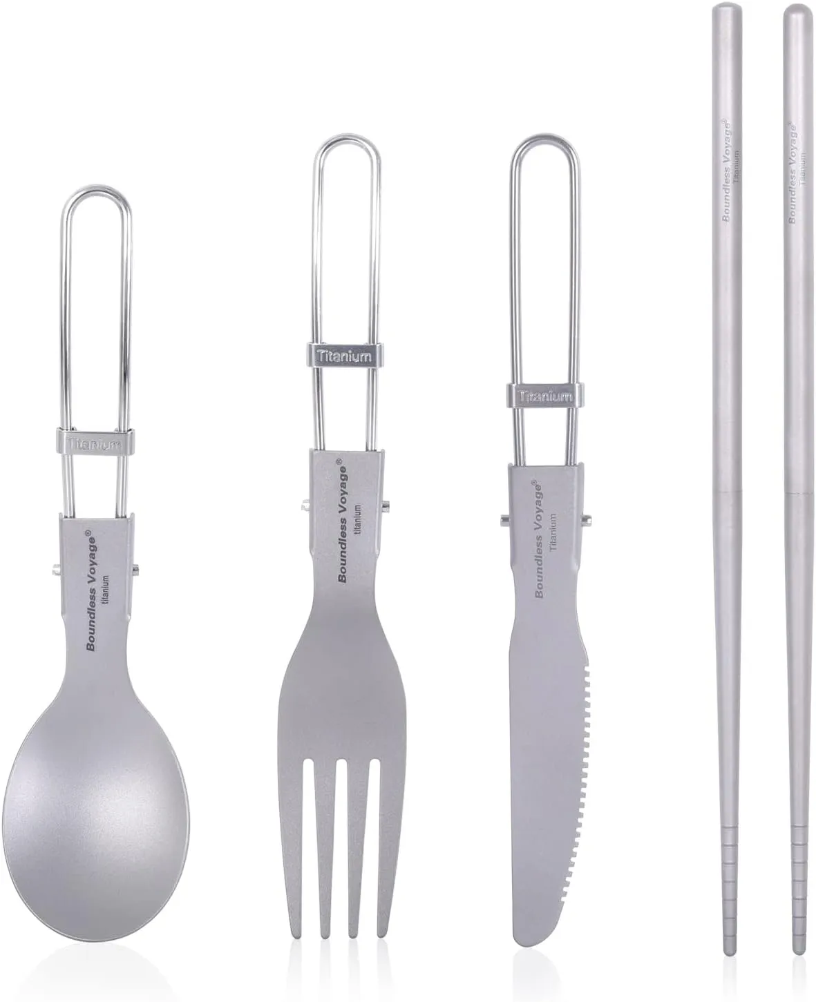 iBasingo Titanium Spork Spoon Fork Knife with Folding Handle Ultralight Dinnerware Utensils for Camping Outdoor Picnic Hiking Travel Home use