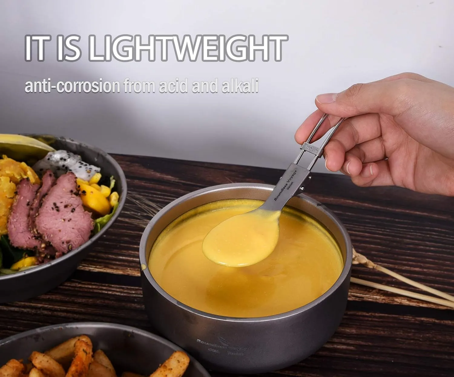 iBasingo Titanium Spork Spoon Fork Knife with Folding Handle Ultralight Dinnerware Utensils for Camping Outdoor Picnic Hiking Travel Home use