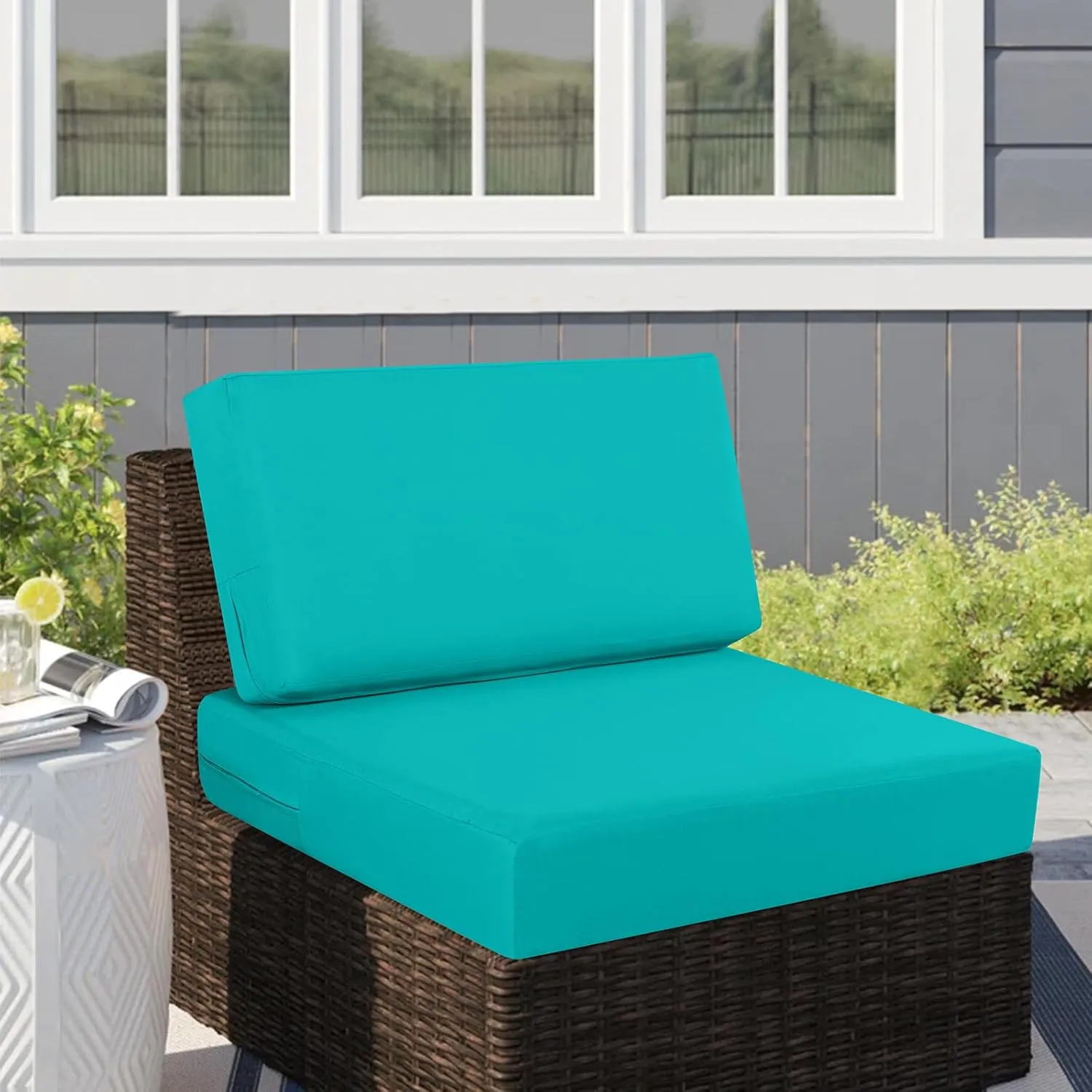 idee-home Outdoor Cushions for Patio Furniture, Outdoor Seat Cushion, Waterproof Couch Hampton Bay Deep Seat Replacement Chair Cushions for Garden Lawn Backyard Deck, 26.5 x 26.5 Peacock Blue