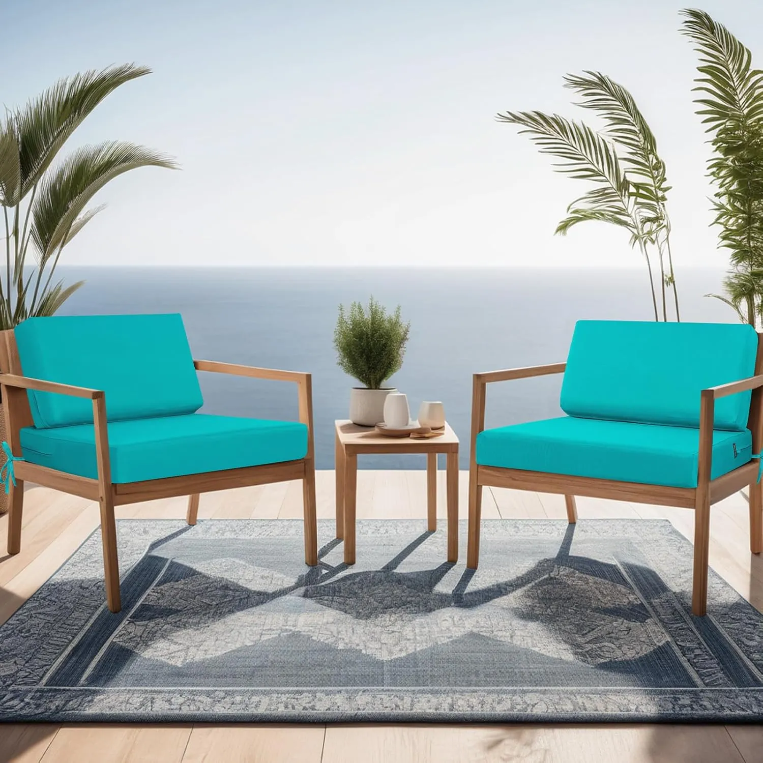 idee-home Outdoor Cushions for Patio Furniture, Outdoor Seat Cushion, Waterproof Couch Hampton Bay Deep Seat Replacement Chair Cushions for Garden Lawn Backyard Deck, 26.5 x 26.5 Peacock Blue