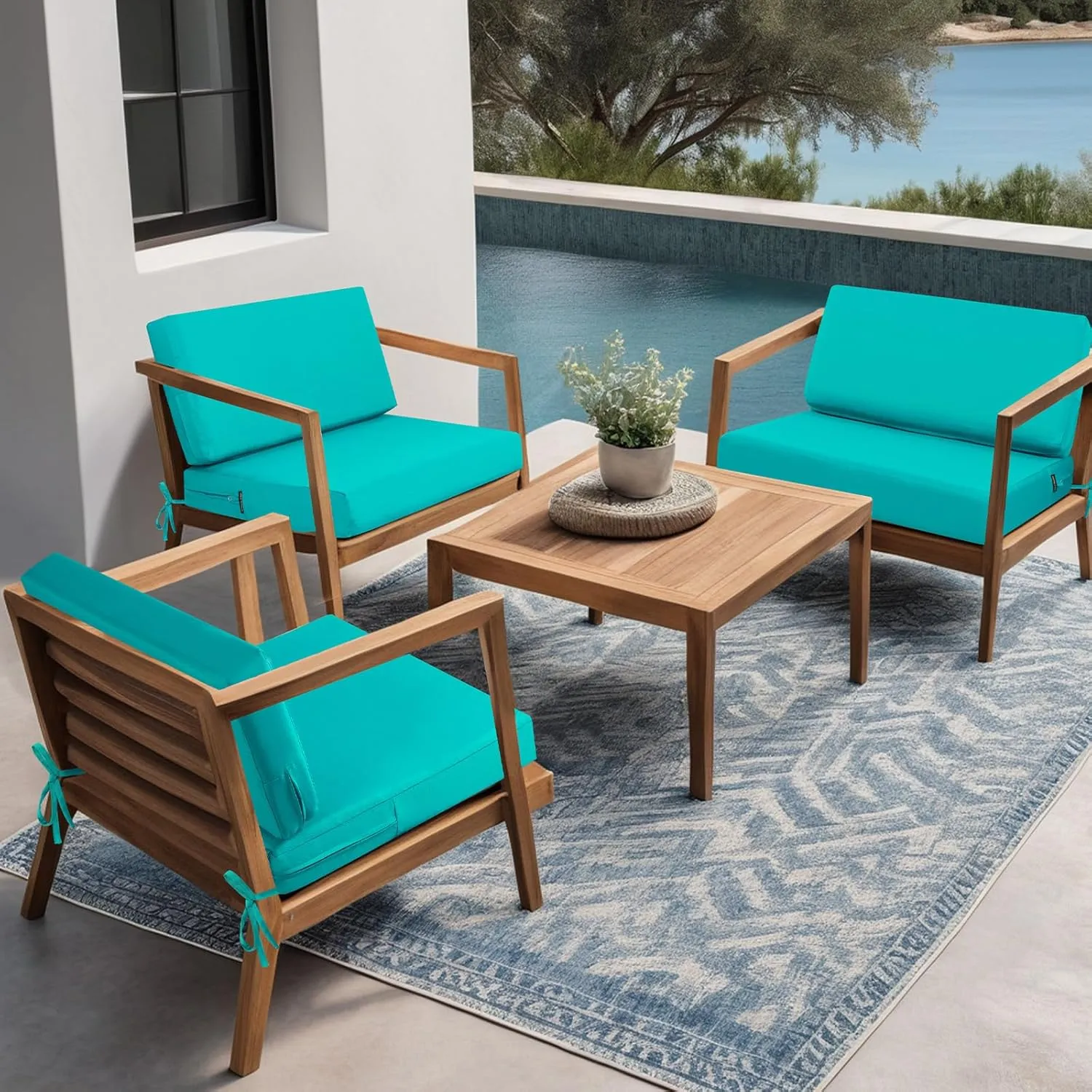 idee-home Outdoor Cushions for Patio Furniture, Outdoor Seat Cushion, Waterproof Couch Hampton Bay Deep Seat Replacement Chair Cushions for Garden Lawn Backyard Deck, 26.5 x 26.5 Peacock Blue