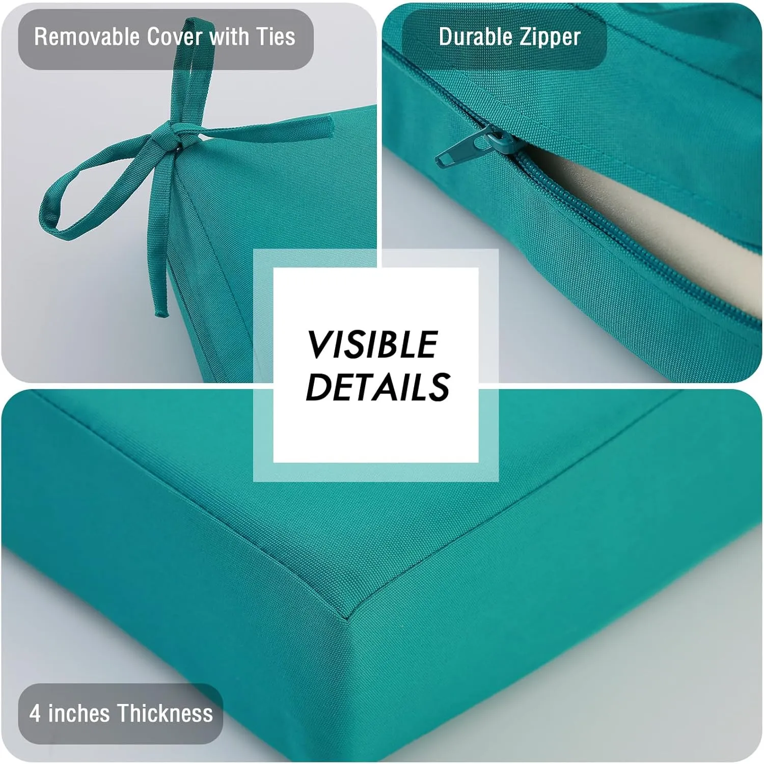 idee-home Outdoor Cushions for Patio Furniture, Outdoor Seat Cushion, Waterproof Couch Hampton Bay Deep Seat Replacement Chair Cushions for Garden Lawn Backyard Deck, 26.5 x 26.5 Peacock Blue