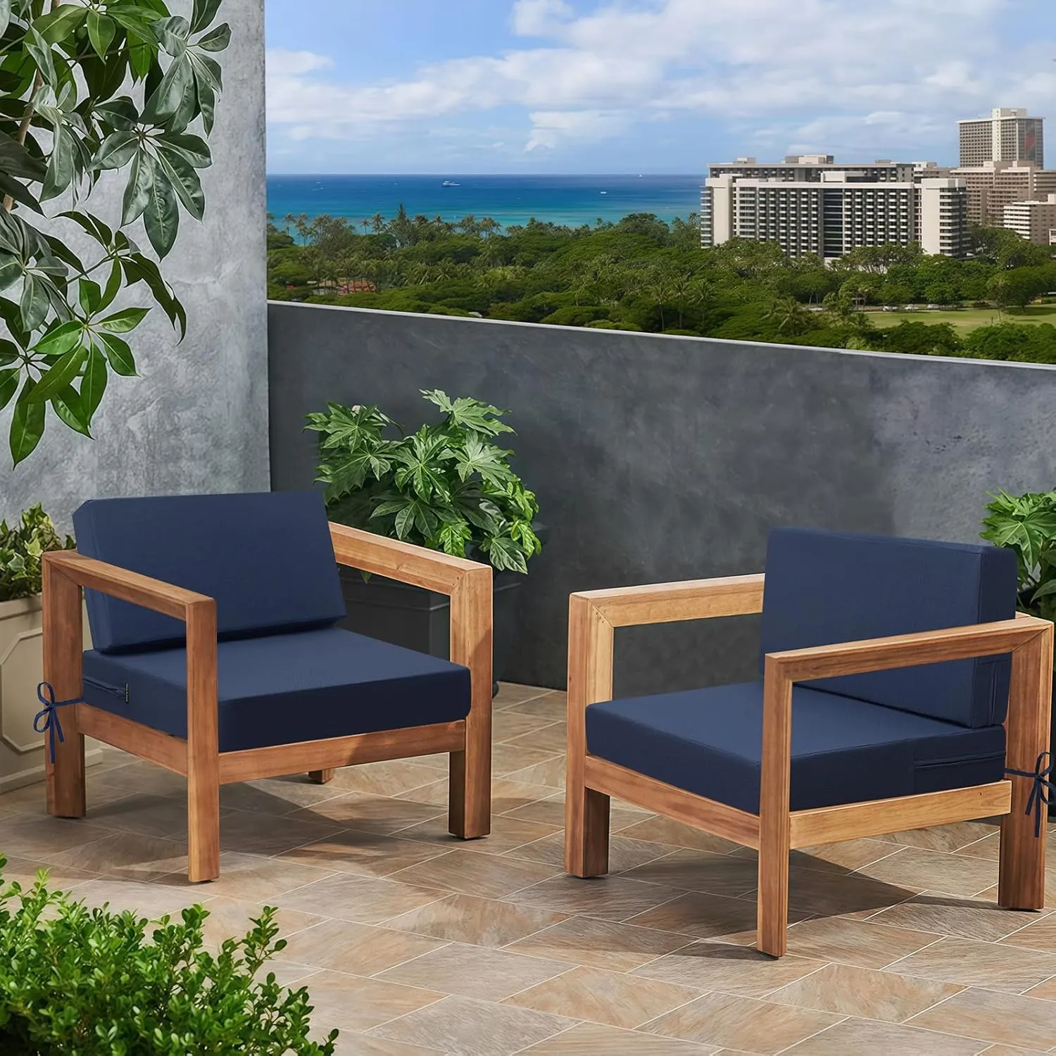 idee-home Outdoor Cushions for Patio Furniture, Outdoor Seat Cushion, Waterproof Couch Hampton Bay Deep Seat Replacement Chair Cushions for Garden Lawn Deck Backyard, 26.5 x 26.5 Navy Blue