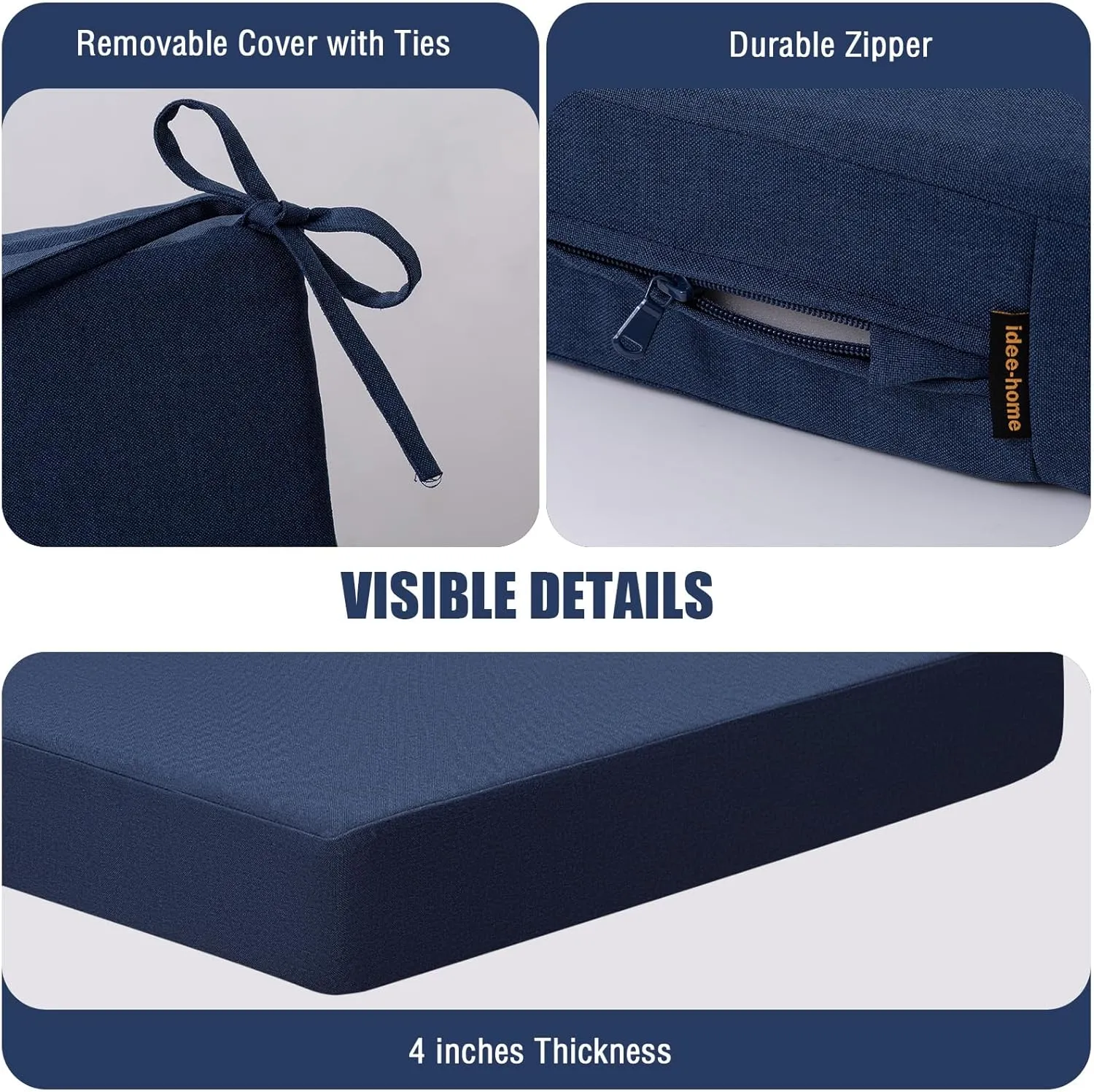 idee-home Outdoor Cushions for Patio Furniture, Outdoor Seat Cushion, Waterproof Couch Hampton Bay Deep Seat Replacement Chair Cushions for Garden Lawn Deck Backyard, 26.5 x 26.5 Navy Blue