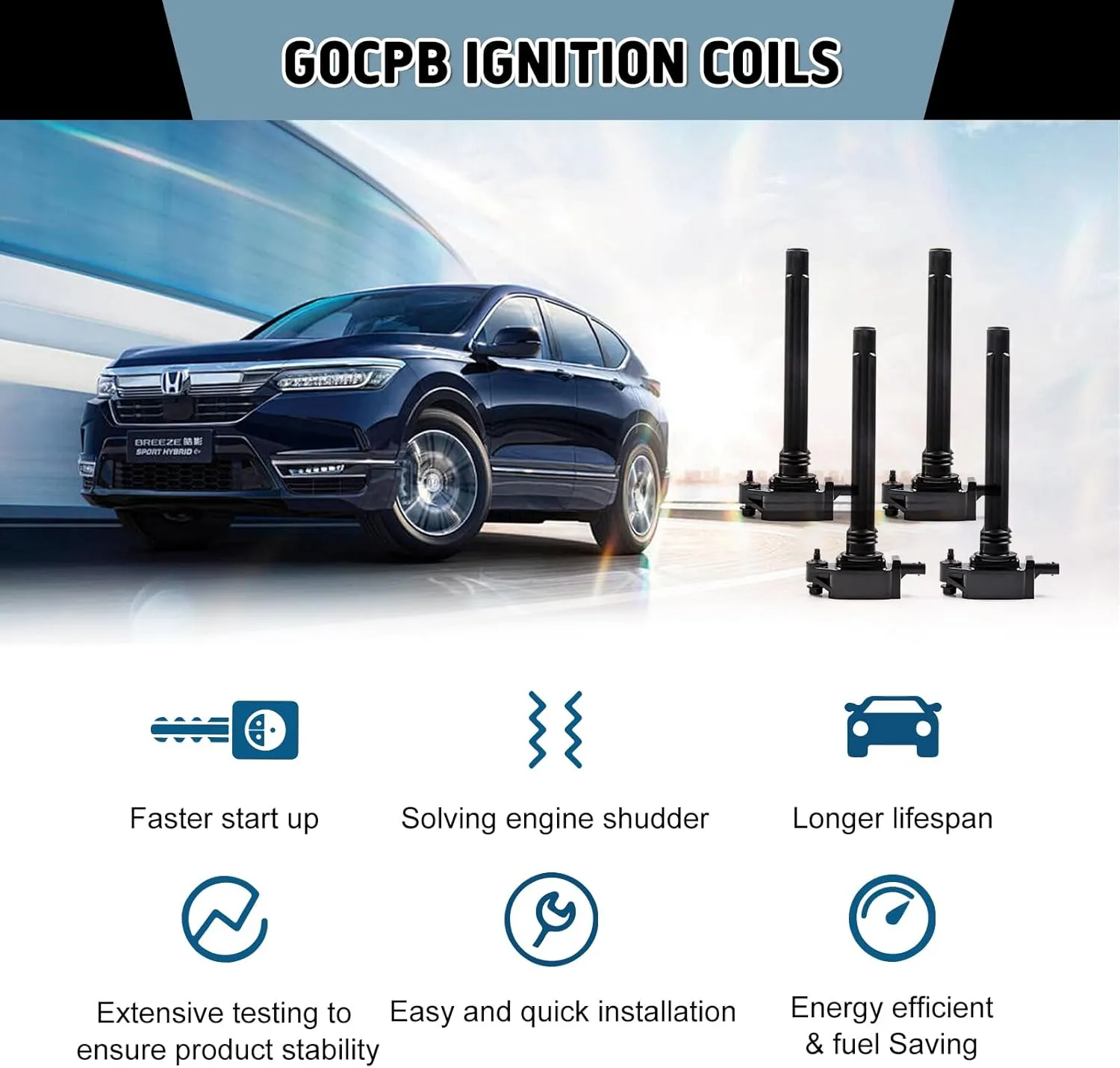 Ignition Coil Pack Set of 4 for 2015-2021 Jeep Renegade Cherokee Compass 2.4L L4, 2015-2019 Ram ProMaster, 13-16 Dodge Dart, 15-17 Chrysler 200, 16-18 Fiat 500X Replaces UF751 UF754
