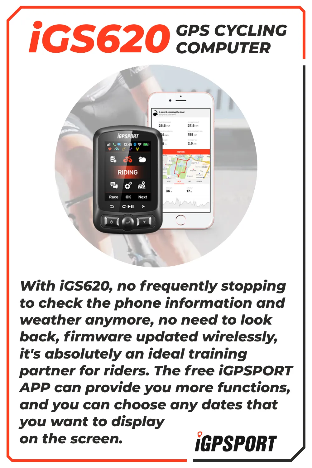 iGPSPORT iGS620 GPS Cycling Computer with Wearable4U Bundle