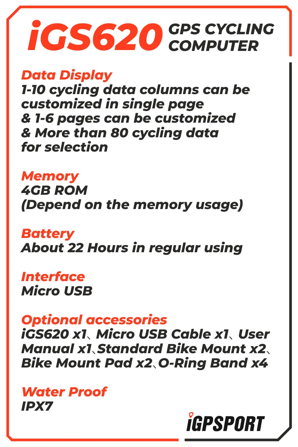 iGPSPORT iGS620 GPS Cycling Computer with Wearable4U Bundle