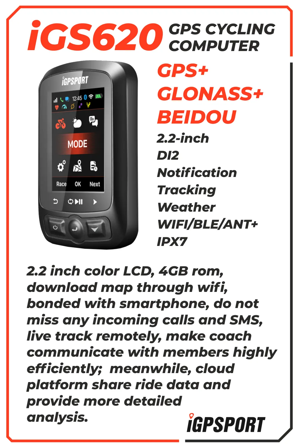 iGPSPORT iGS620 GPS Cycling Computer with Wearable4U Bundle
