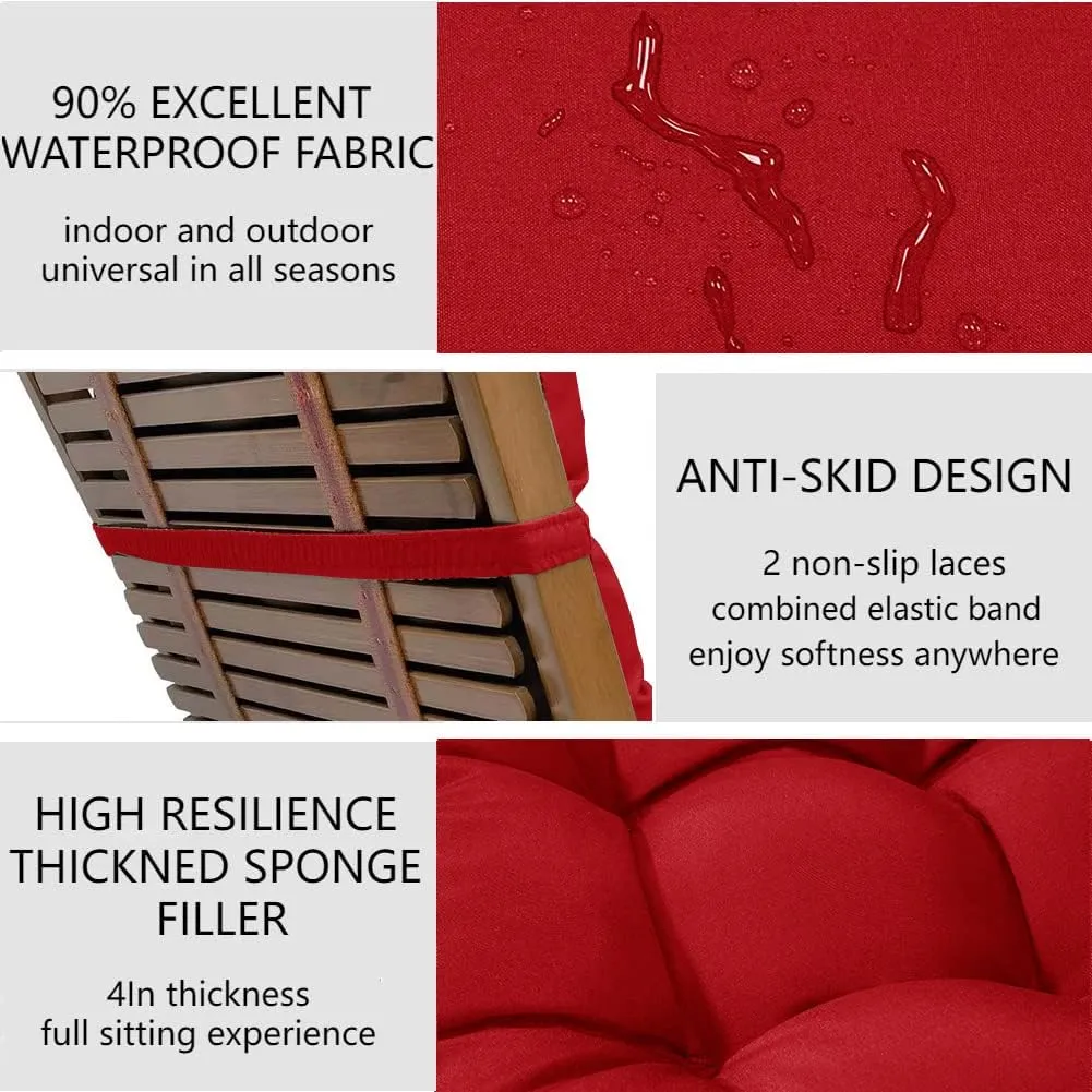 Indoor/Outdoor Rocking Chair Cushion Waterproof 43.3×19.7in-All Weather Patio&High Back Chair Cushions with Ties,Thicken Outdoor Garden Furniture Chair Pads Replacement (Burgundy)