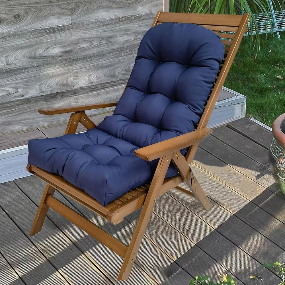 Indoor/Outdoor Rocking Chair Cushion Waterproof 43.3×19.7in-All Weather Patio&High Back Chair Cushions with Ties,Thicken Outdoor Garden Furniture Chair Pads Replacement (Navy)