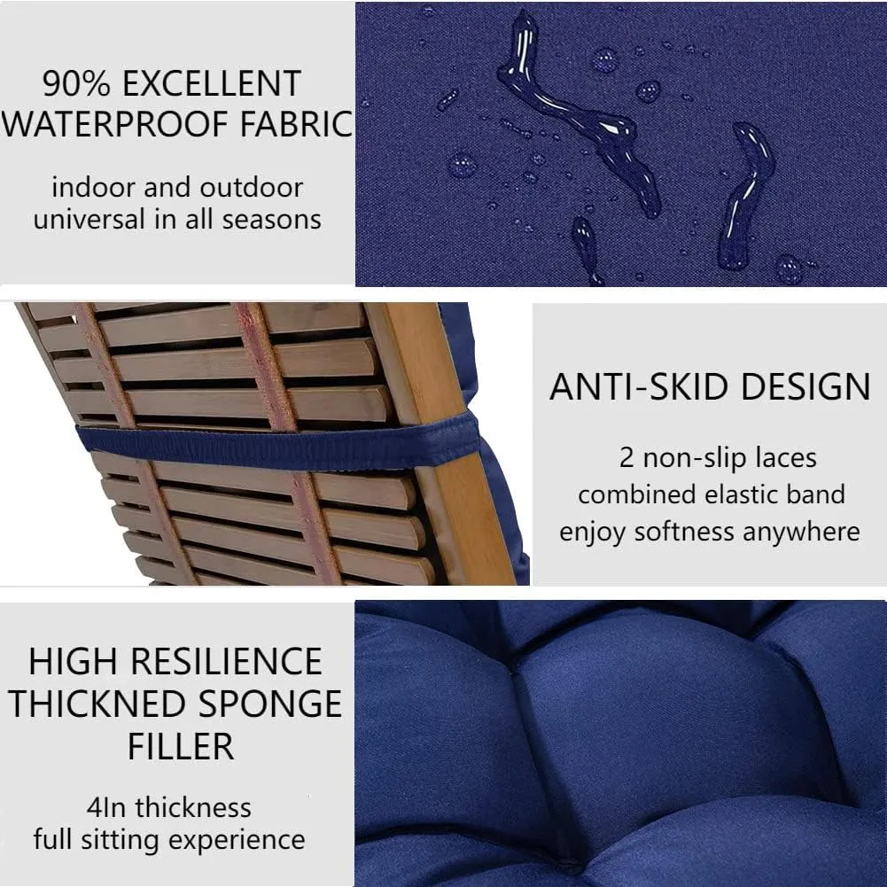 Indoor/Outdoor Rocking Chair Cushion Waterproof 43.3×19.7in-All Weather Patio&High Back Chair Cushions with Ties,Thicken Outdoor Garden Furniture Chair Pads Replacement (Navy)