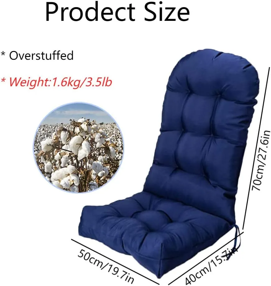 Indoor/Outdoor Rocking Chair Cushion Waterproof 43.3×19.7in-All Weather Patio&High Back Chair Cushions with Ties,Thicken Outdoor Garden Furniture Chair Pads Replacement (Navy)