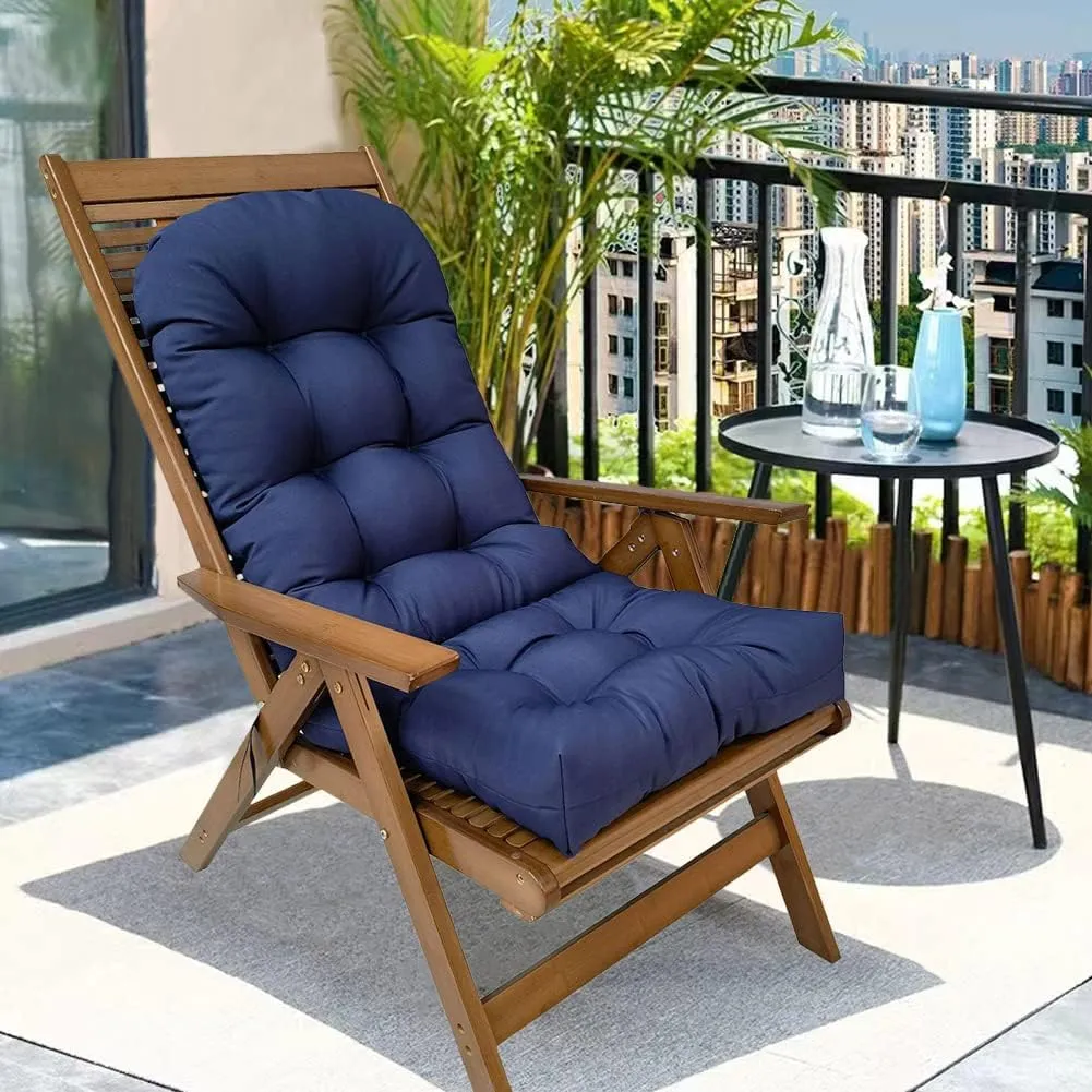Indoor/Outdoor Rocking Chair Cushion Waterproof 43.3×19.7in-All Weather Patio&High Back Chair Cushions with Ties,Thicken Outdoor Garden Furniture Chair Pads Replacement (Navy)