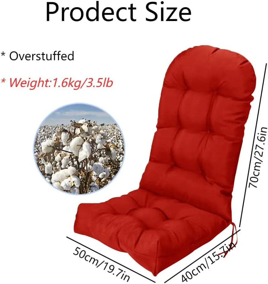 Indoor/Outdoor Rocking Chair Cushion Waterproof 43.3×19.7in-All Weather Patio&High Back Chair Cushions with Ties,Thicken Outdoor Garden Furniture Chair Pads Replacement (Red)