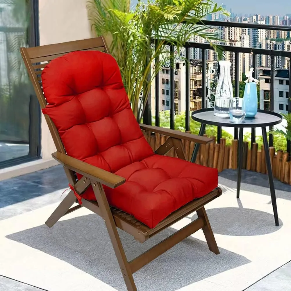 Indoor/Outdoor Rocking Chair Cushion Waterproof 43.3×19.7in-All Weather Patio&High Back Chair Cushions with Ties,Thicken Outdoor Garden Furniture Chair Pads Replacement (Red)