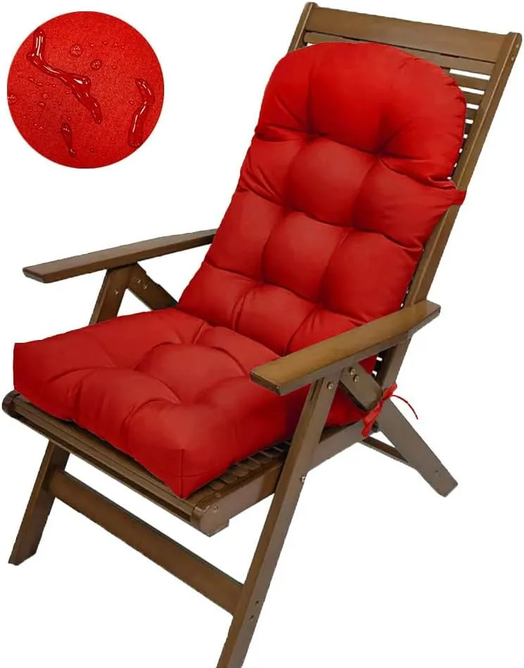 Indoor/Outdoor Rocking Chair Cushion Waterproof 43.3×19.7in-All Weather Patio&High Back Chair Cushions with Ties,Thicken Outdoor Garden Furniture Chair Pads Replacement (Red)