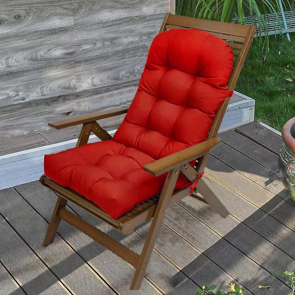 Indoor/Outdoor Rocking Chair Cushion Waterproof 43.3×19.7in-All Weather Patio&High Back Chair Cushions with Ties,Thicken Outdoor Garden Furniture Chair Pads Replacement (Red)