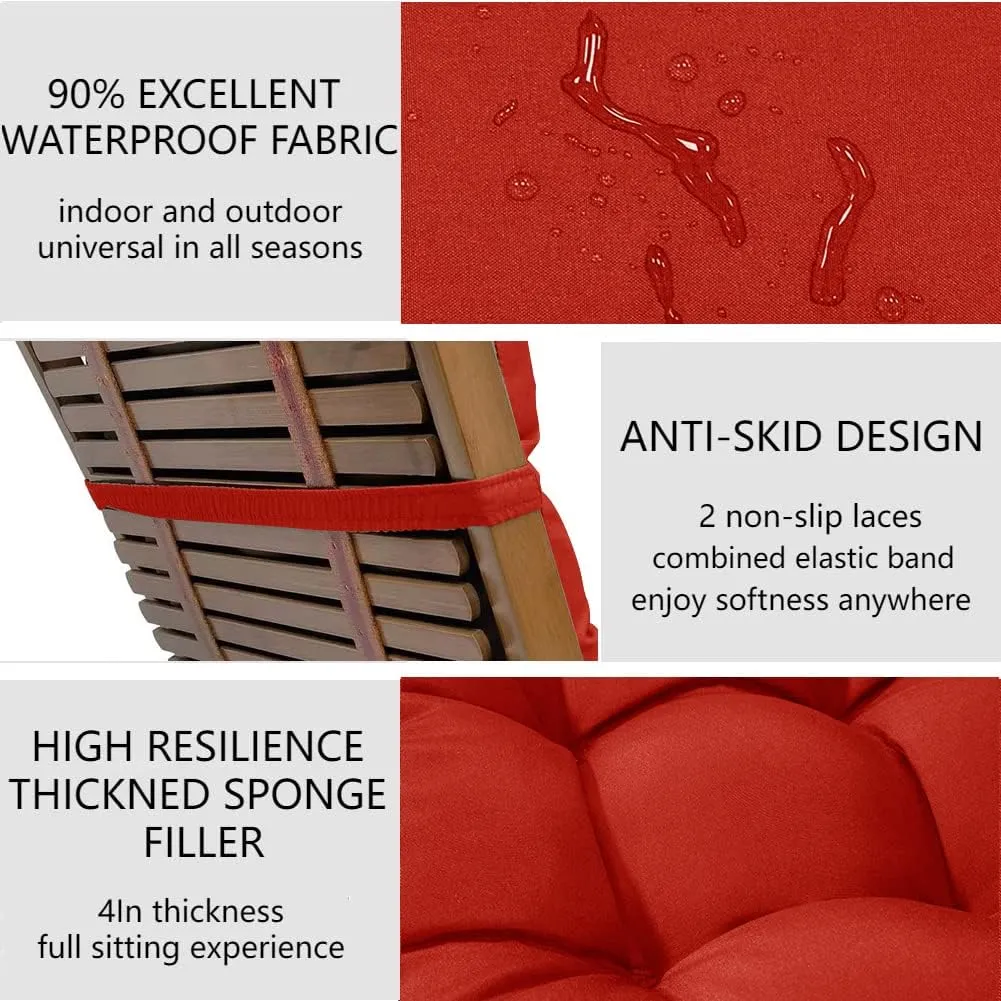 Indoor/Outdoor Rocking Chair Cushion Waterproof 43.3×19.7in-All Weather Patio&High Back Chair Cushions with Ties,Thicken Outdoor Garden Furniture Chair Pads Replacement (Red)