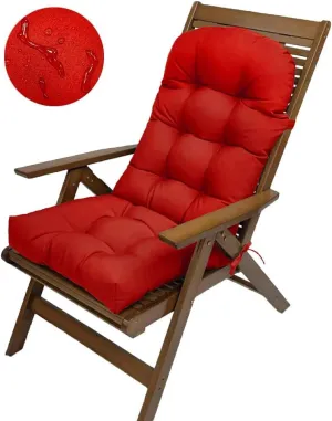 Indoor/Outdoor Rocking Chair Cushion Waterproof 43.3×19.7in-All Weather Patio&High Back Chair Cushions with Ties,Thicken Outdoor Garden Furniture Chair Pads Replacement (Red)