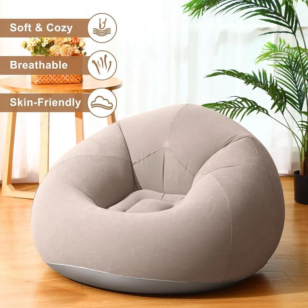Inflatable Flocked Portable and Easy to Store Single Lazy Sofa, Outdoor Leisure Thickened Reclining Chair Bean Bag Sofa Bed