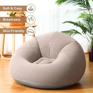 Inflatable Flocked Portable and Easy to Store Single Lazy Sofa, Outdoor Leisure Thickened Reclining Chair Bean Bag Sofa Bed