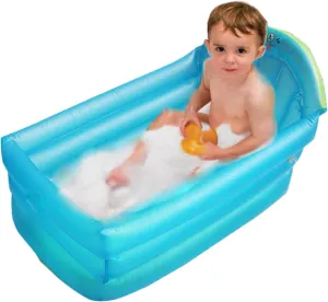 Inflatable Kiddie Pool - Leakproof PVC with Backrest, Foldable for Kids, Toddlers & Babies - Outdoor Garden & Backyard Swimming Pool