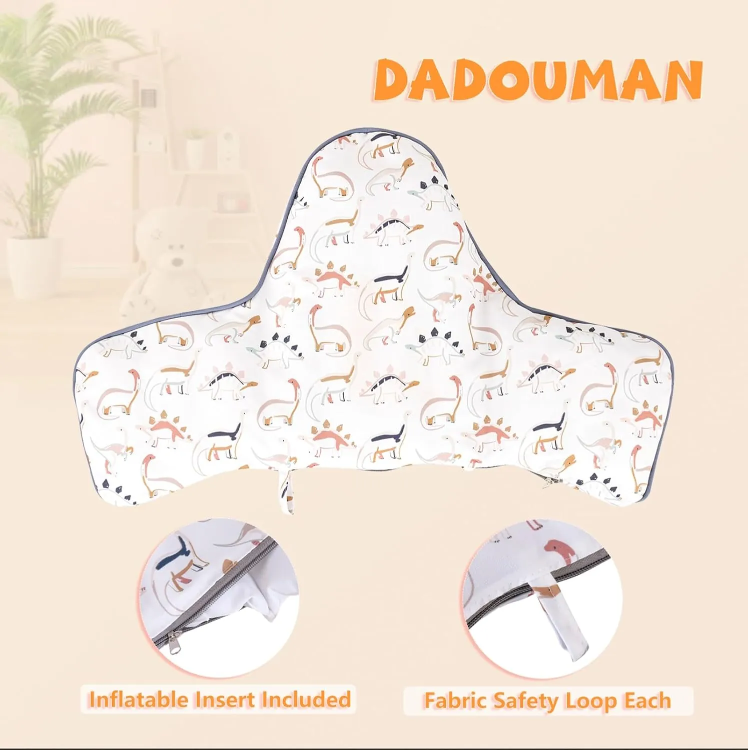 Inflatable Supporting Cushion for IKEA High Chair, Baby High Chair Cushion with Colorful Printing, Inflatable Cushion Included(Dinosaurs)