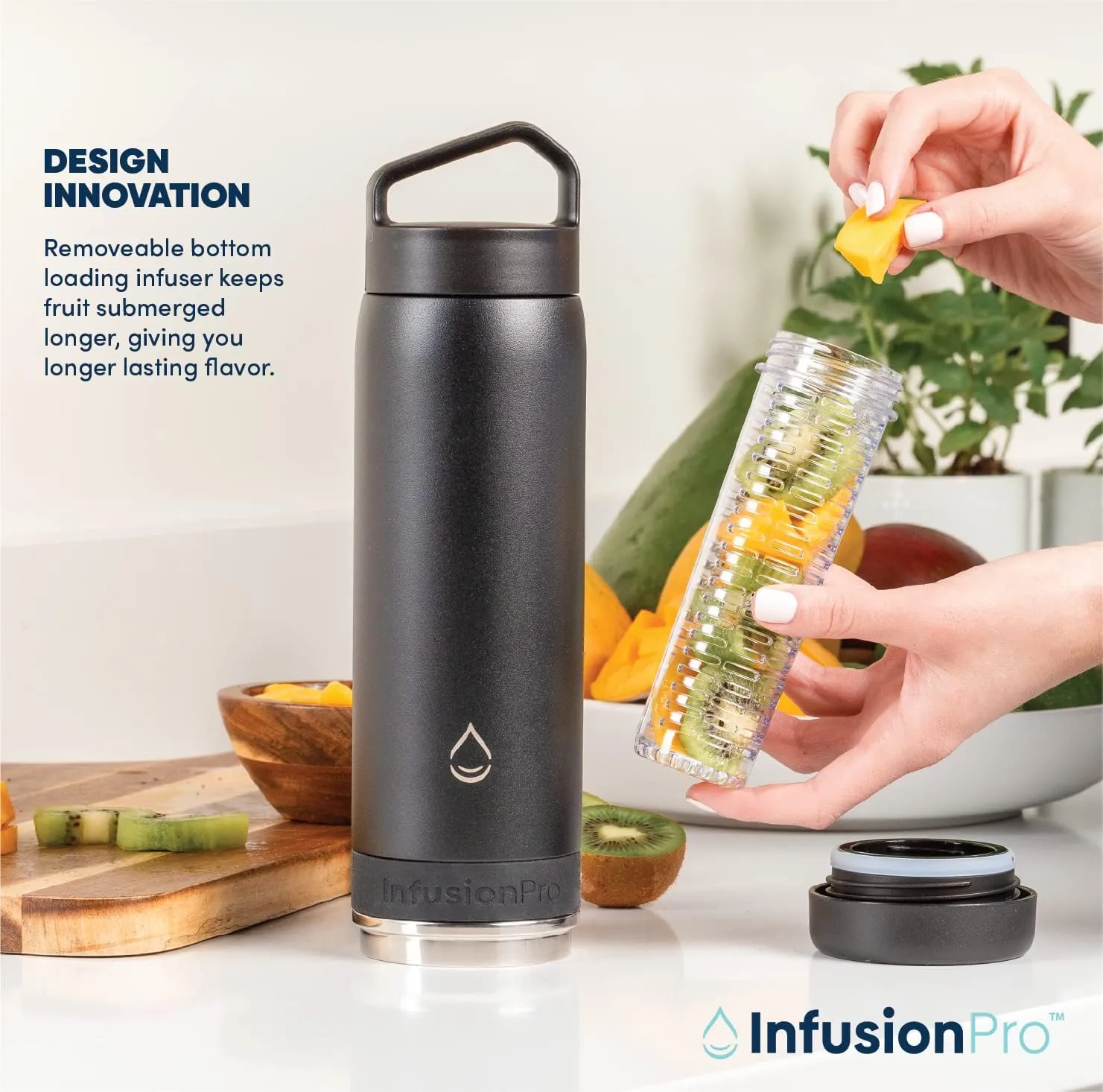 Infusion Pro Fruit Infuser Water Bottle - Vacuum Insulated (20 oz) Stainless Steel : Fruit Infusion Recipe eBook : Bottom Loading for More Flavor : Easy Cleaning : Great Gift