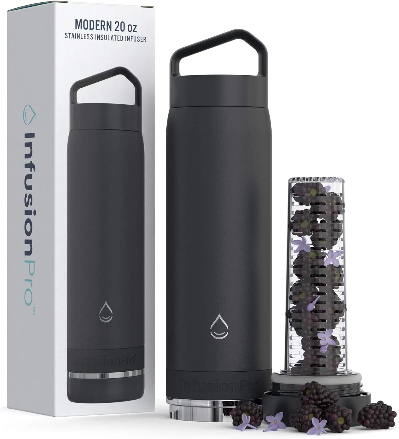 Infusion Pro Fruit Infuser Water Bottle - Vacuum Insulated (20 oz) Stainless Steel : Fruit Infusion Recipe eBook : Bottom Loading for More Flavor : Easy Cleaning : Great Gift