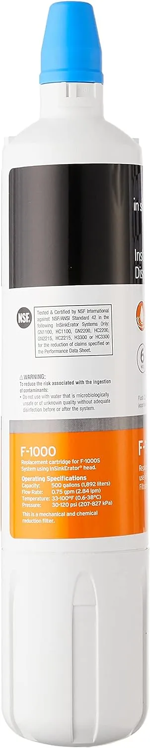 InSinkErator F-1000 Standard Instant Hot Dispenser Under-Sink Water Filter Replacement, 1 Count (Pack of 1), White