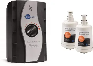 InSinkErator Instant Hot Water Tank - 2/3 Gallon Stainless Steel Tank, HWT-00, Black & F-201R Replacment Water Filter Cartridges, 2 Count (Pack of 1), White, 2 Pack
