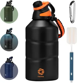 Insulated Half Gallon Water Bottle 64oz with Magnetic Lid, Stainless Steel Double-Wall Vacuum Leak Proof Sports Insulated Jug with Paracord Handle, Keep Water Hot & Cold for Outdoor,Gym