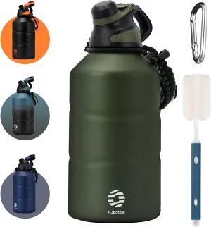 Insulated Half Gallon Water Bottle 64oz with Magnetic Lid, Stainless Steel Double-Wall Vacuum Leak Proof Sports Insulated Jug with Paracord Handle, Keep Water Hot & Cold for Outdoor,Gym