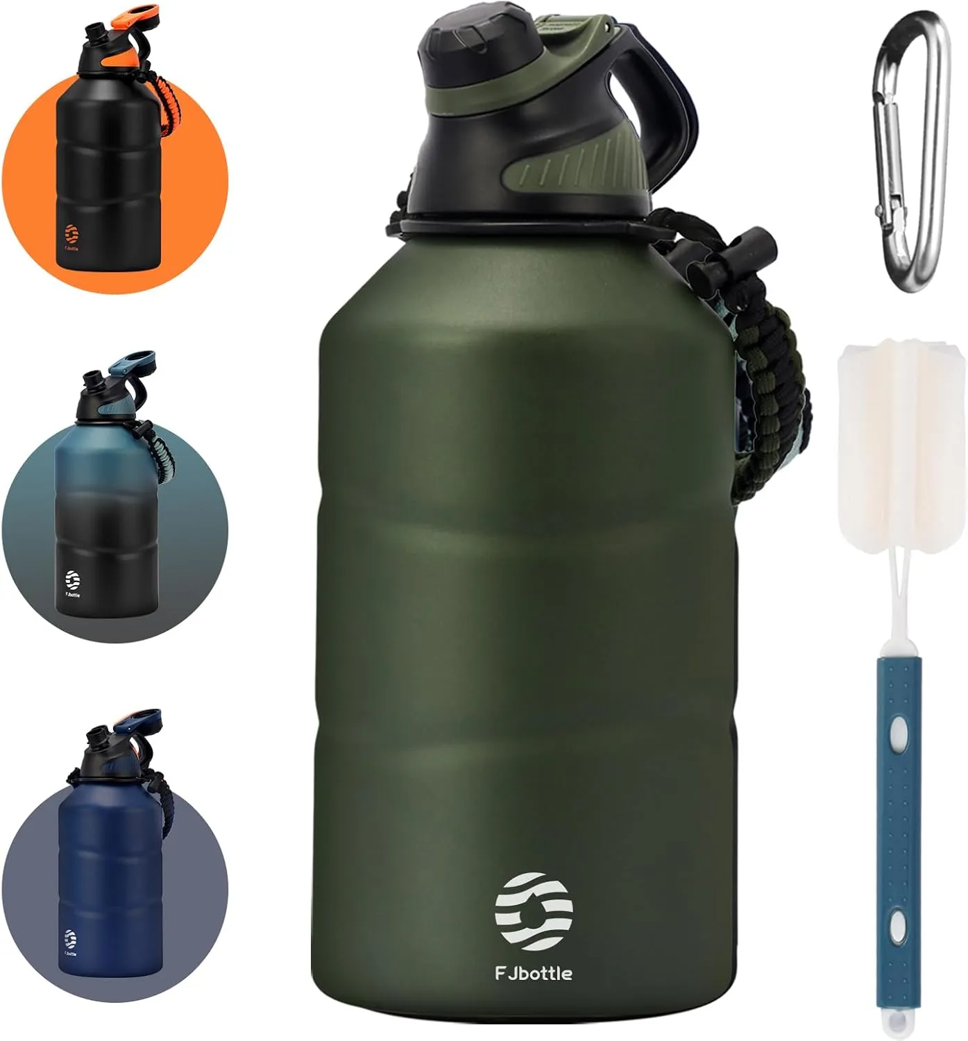 Insulated Half Gallon Water Bottle 64oz with Magnetic Lid, Stainless Steel Double-Wall Vacuum Leak Proof Sports Insulated Jug with Paracord Handle, Keep Water Hot & Cold for Outdoor,Gym