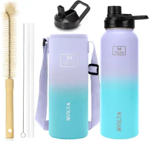 Insulated Stainless Steel Water Bottle-Double Walled Vacuum Reusable Sports Water Bottle With Free Bottle Accessories - Ice: Up to 24 Hrs. Hot: Up to 12 Hrs. 40oz Lavender-Blue