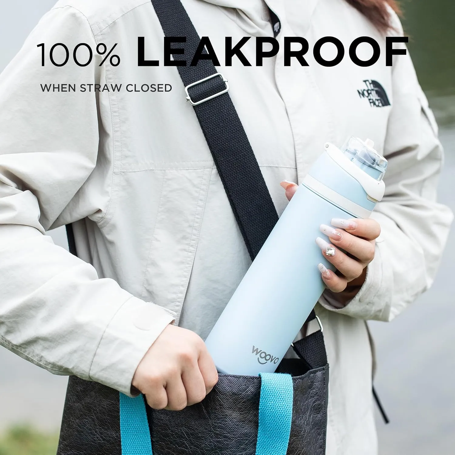 Insulated Water Bottle 24 oz Flip Top, Leak Proof Water Bottle with Straw Lid and Carrying Loop, Reusable Dishwasher Safe Water Bottle Stainless Steel for Travel Sports Gym, Black