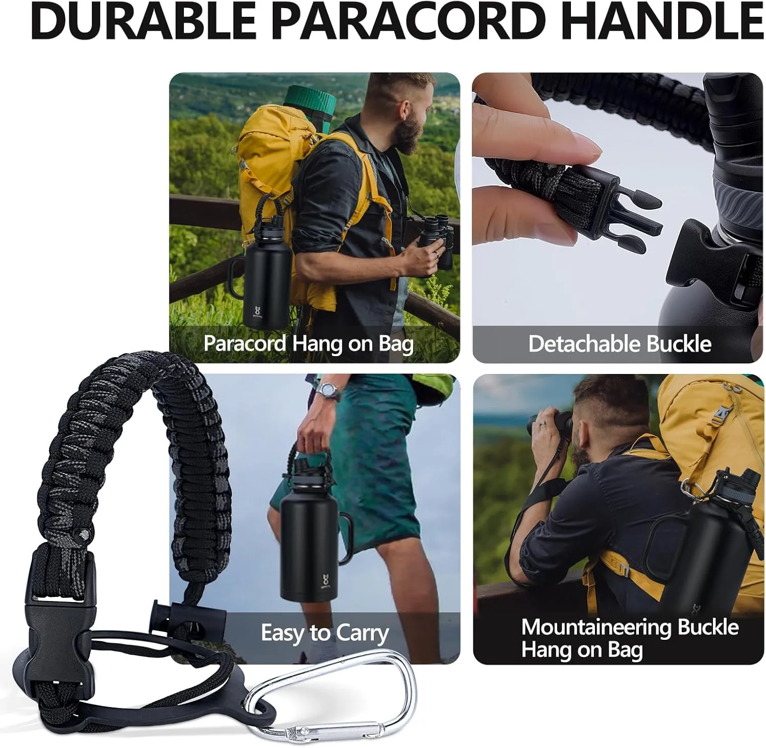 Insulated Water Bottle 64 oz with 2-in-1 Straw Lids & Handle,Half Gallon Water Bottle Flask Jug with Paracord Handle Leak Proof Large Big Water Bottle for Hiking,Sports,Camping,Long Drive,Fishing