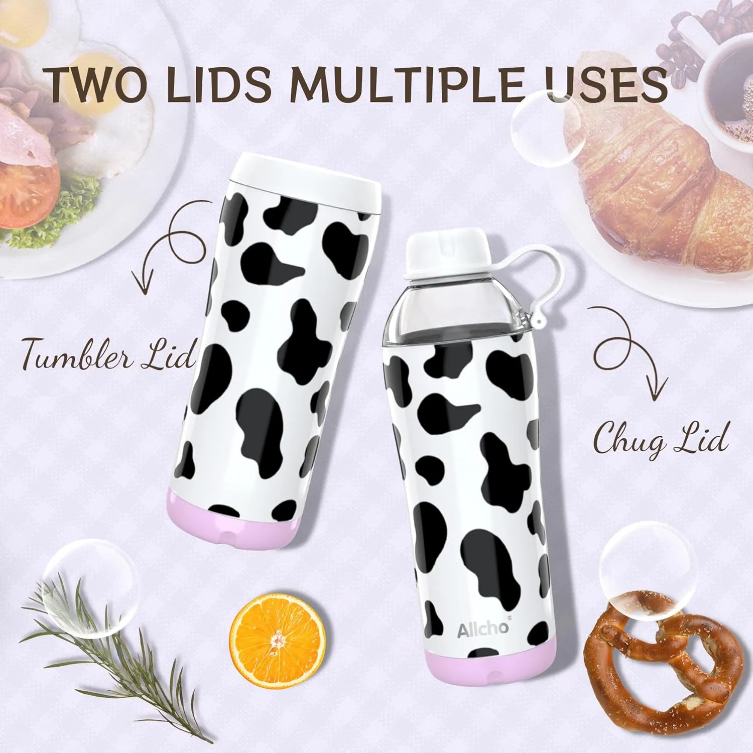 Insulated Water Bottle for Women, 18 oz Stainless Steel Water Bottles, Double Walled, 2 Lids (Chug & Tumbler) - Hydrate & Caffeinate, Gifts