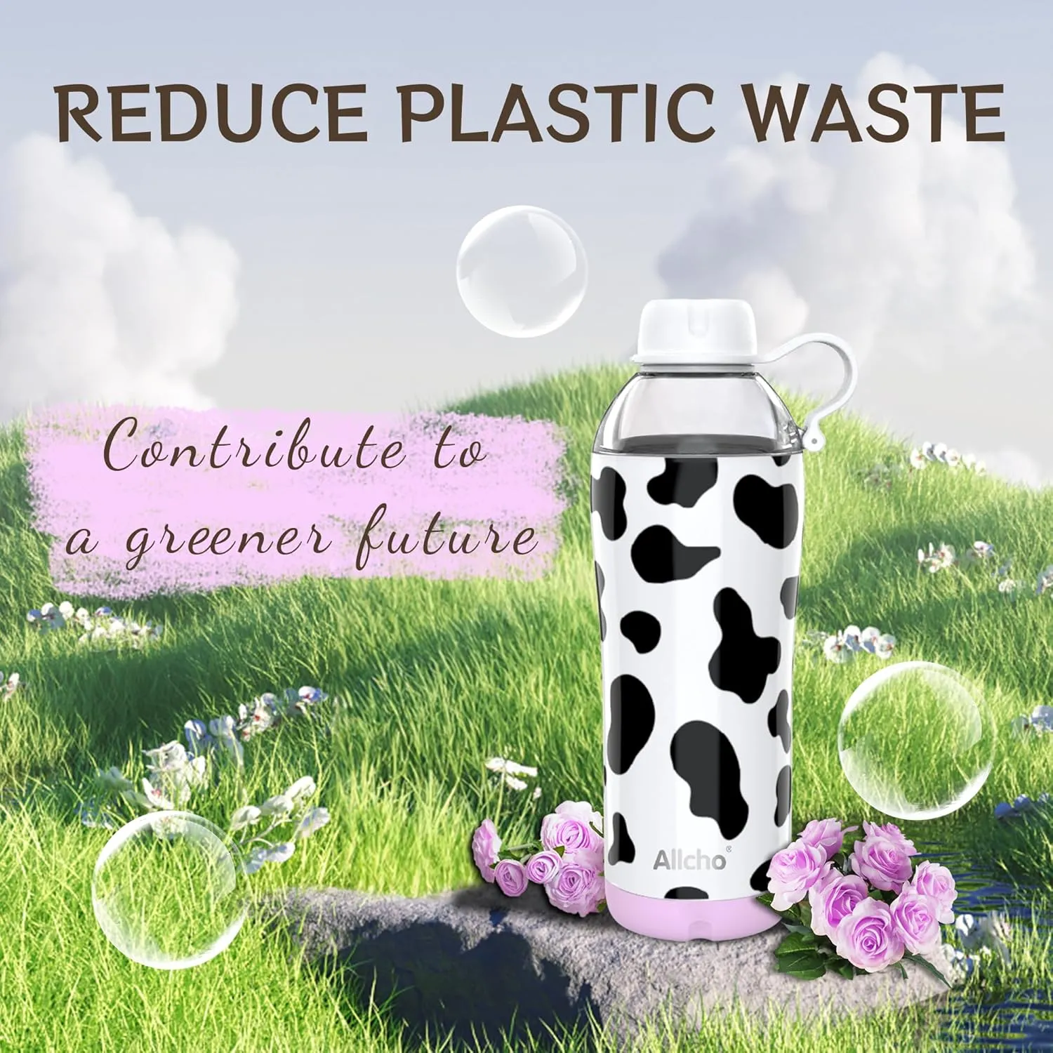 Insulated Water Bottle for Women, 18 oz Stainless Steel Water Bottles, Double Walled, 2 Lids (Chug & Tumbler) - Hydrate & Caffeinate, Gifts