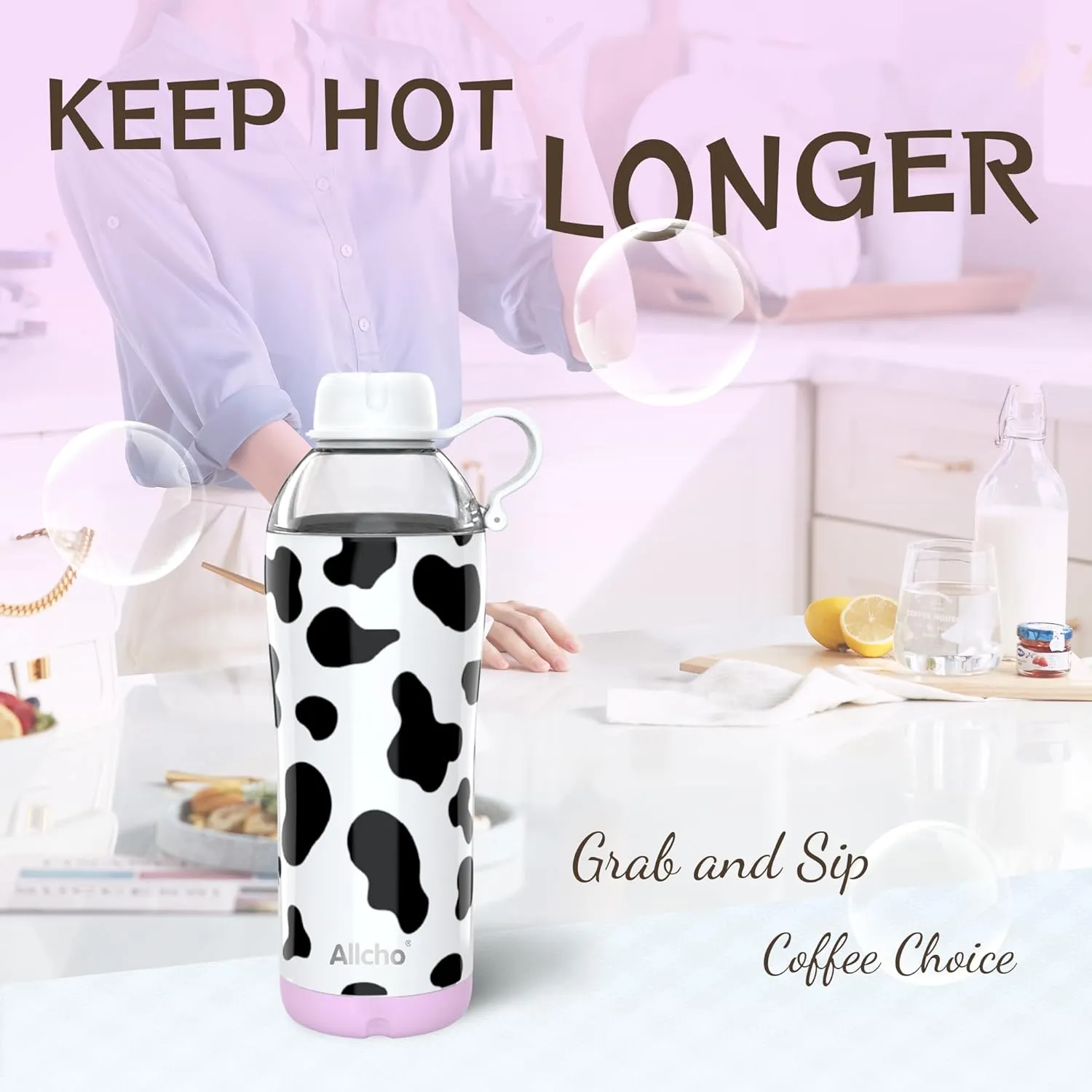 Insulated Water Bottle for Women, 18 oz Stainless Steel Water Bottles, Double Walled, 2 Lids (Chug & Tumbler) - Hydrate & Caffeinate, Gifts