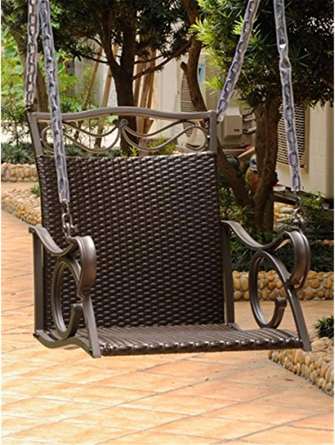 International Caravan Valencia Resin Wicker Porch Swing Chocolate