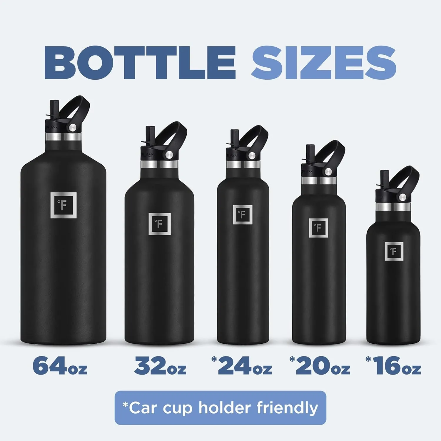 IRON °FLASK Camping & Hiking Hydration Canteens - 3 Lids (Narrow Straw Lid) Leak Proof Vacuum Insulated Stainless Steel - Hot & Cold Double Walled Sports Water Bottle - Black Marquina, 32 Oz