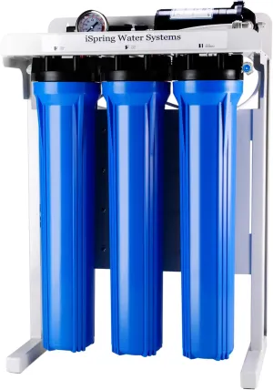 iSpring RCB3P Tankless Reverse Osmosis RO Water Filtration System, 300 GPD RO System, Reduces TDS, 1.5:1 Pure to Drain, Booster Pump & Pressure Gauge for Residential & Light Commercial Use