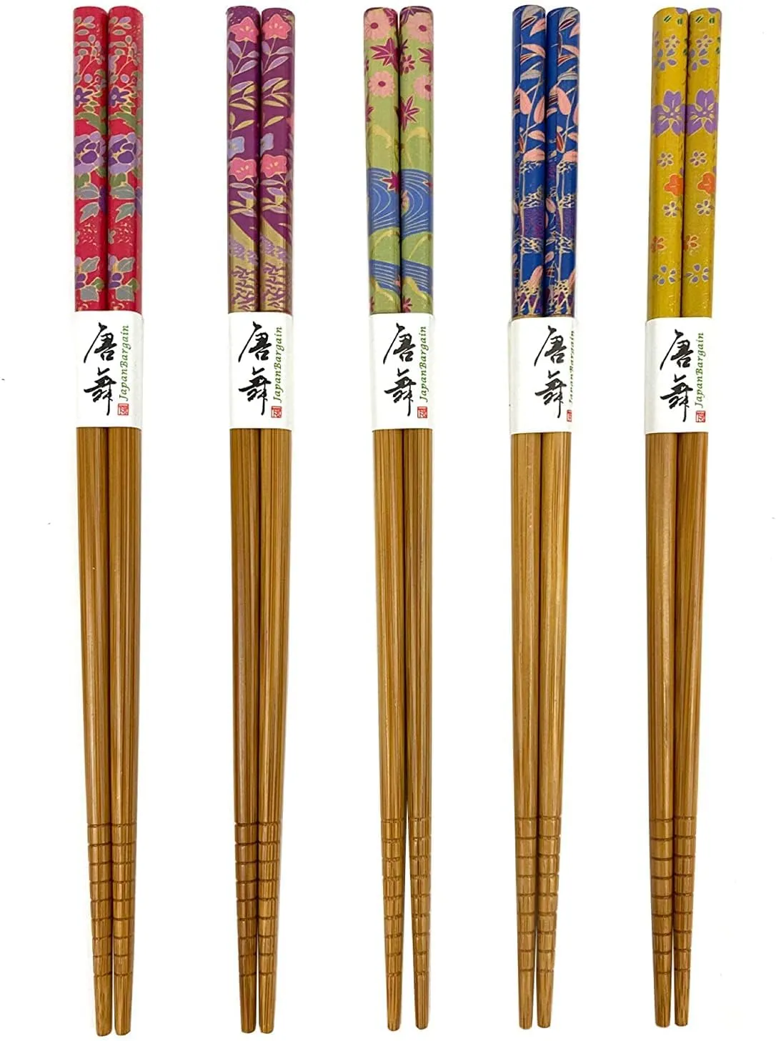 JapanBargain 3648, Bamboo Chopsticks Set Reusable Japanese Chinese Korean Wood Chop Sticks Hair Sticks, Dishwasher Safe, 9-inch, 5 Pair Gift Set, 10-Pack